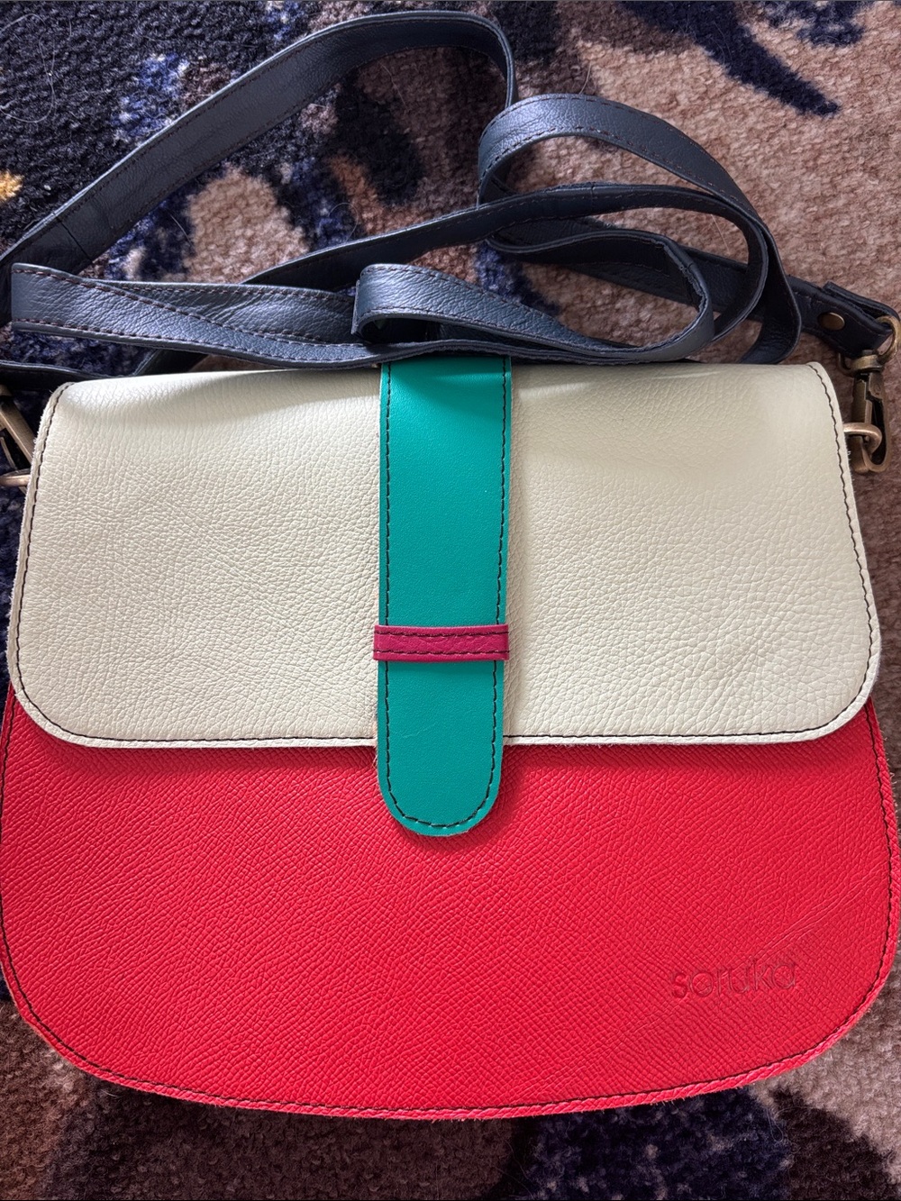 Soruka Crossbody Bag in Red, Cream & Teal - Women